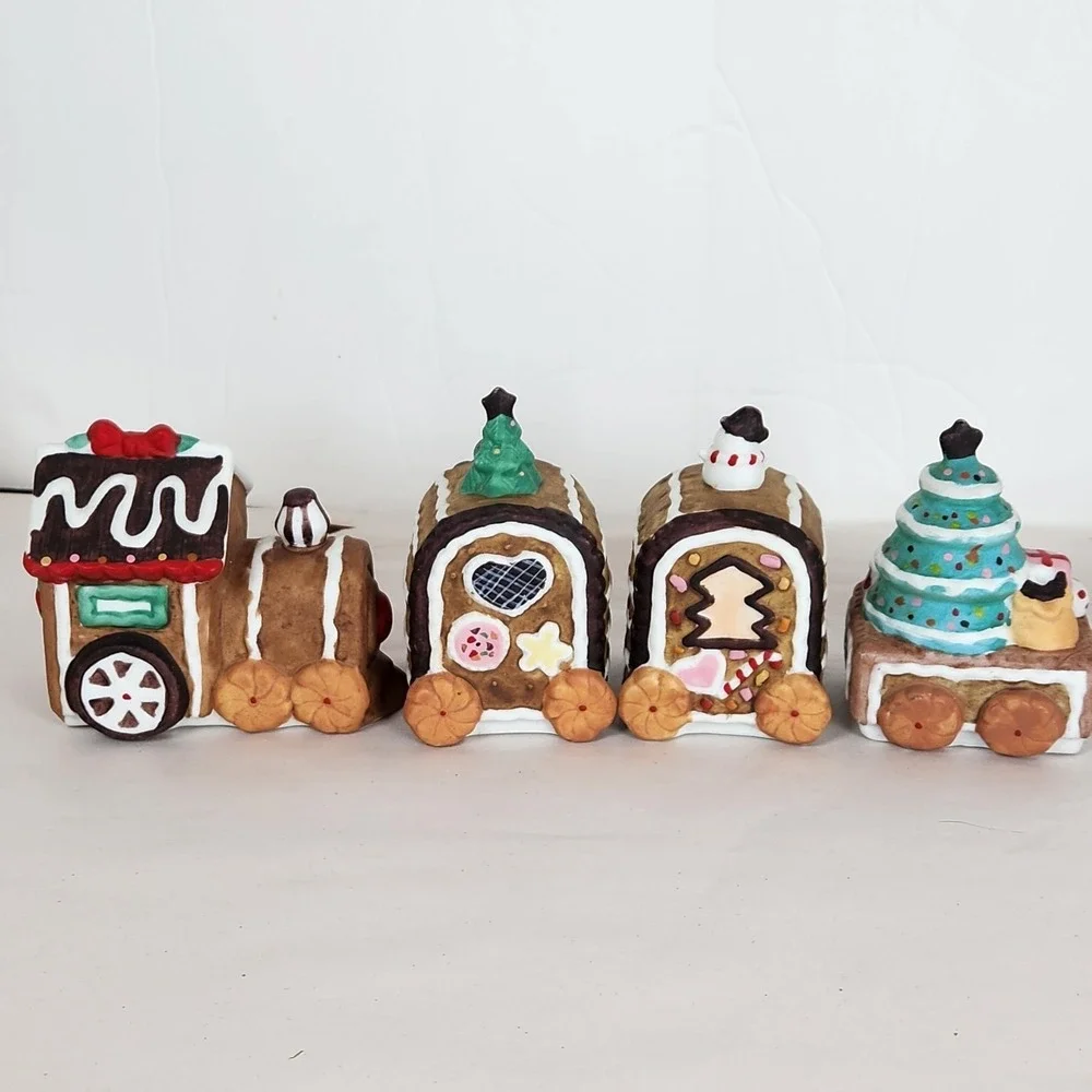 1996 Chadwick‎ Miller Gingerbread Train Ceramic Christmas Ornament Set 4 pcs